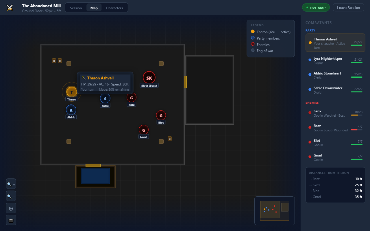 Player map view with tokens